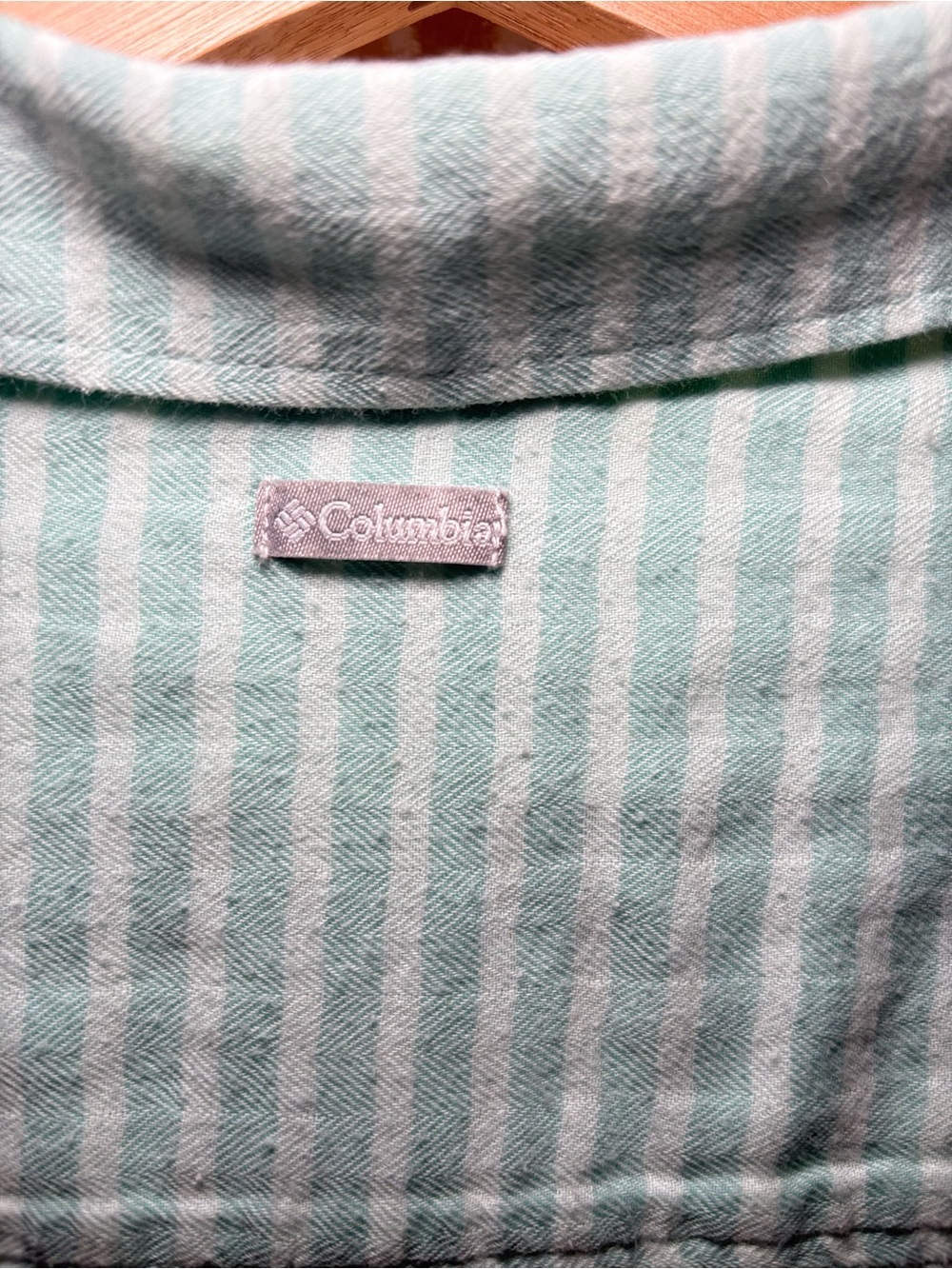 Columbia Women's Mint Green Striped Button-Down Shirt | Roll-Tab Sleeves - Picture 10 of 13